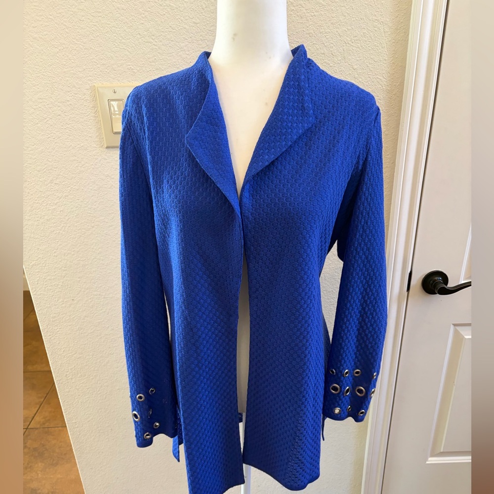 Misook Royal Blue Open-Front Knit Jacket with Grommet Cuffs